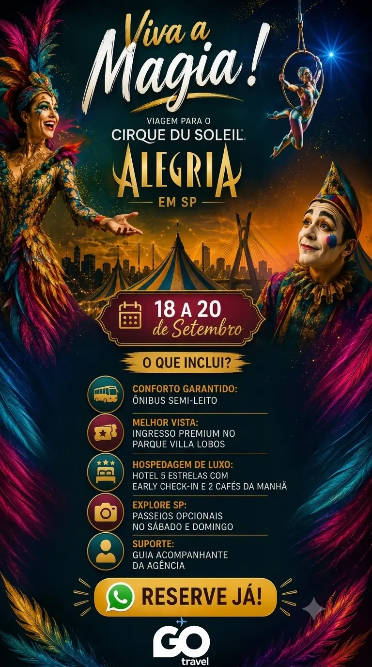 Viagem Cirque du Soleil Alegría — GO Travel — 18 a 20 de setembro de 2026
